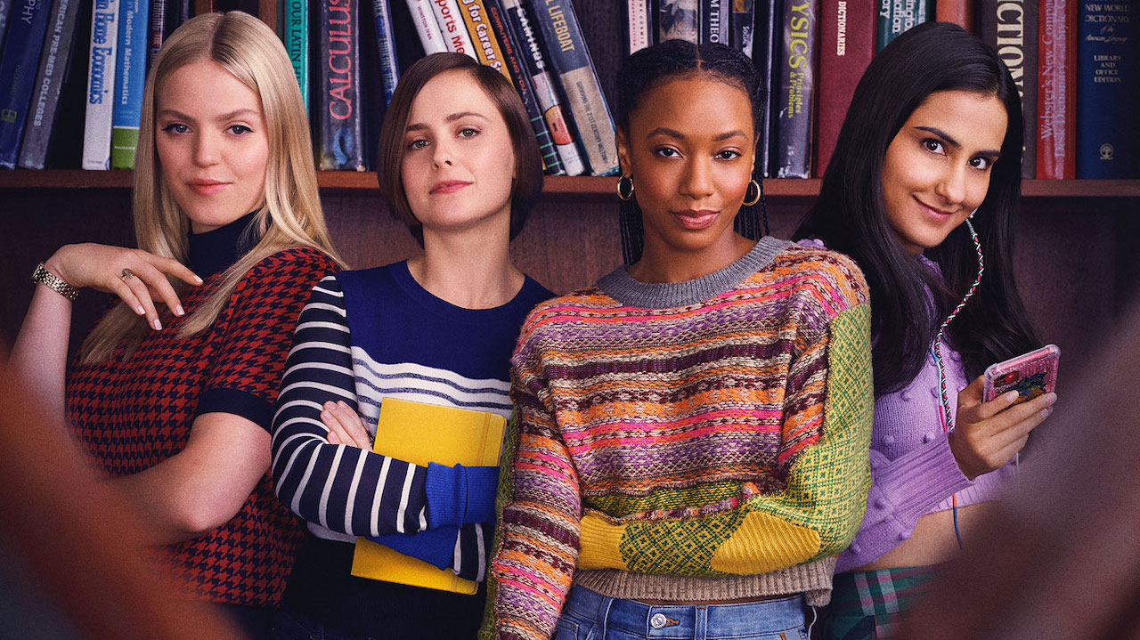 A publicity photo of the four actresses of the HBO Max series The Sex Lives of College Girls