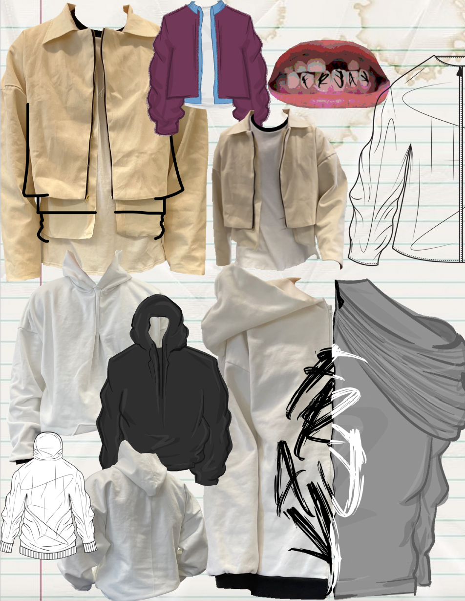 sketches of menswear fashion designs by Isy Andrade for FIDM DEBUT Runway show