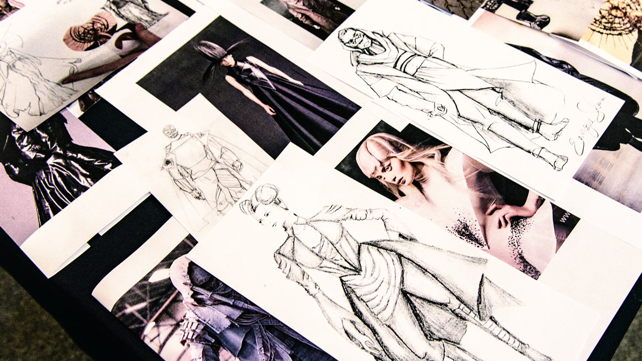 Fashion sketches and photographs