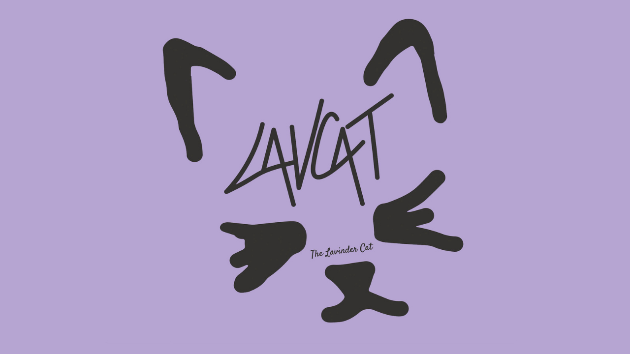 the lavinder cat logo which is black on a purple backgroun