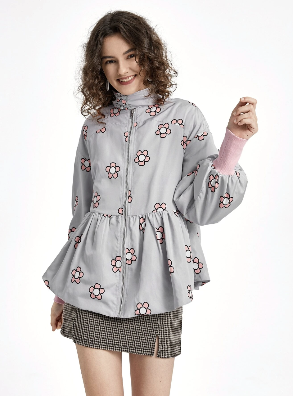 SHEIN X Lazy Hoya Floral Print Drop Shoulder Peplum Coat