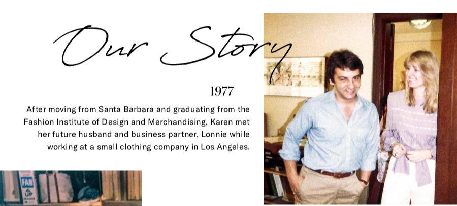 Karen Kane spring 2022 catalog with 1977 photo of her and her husband