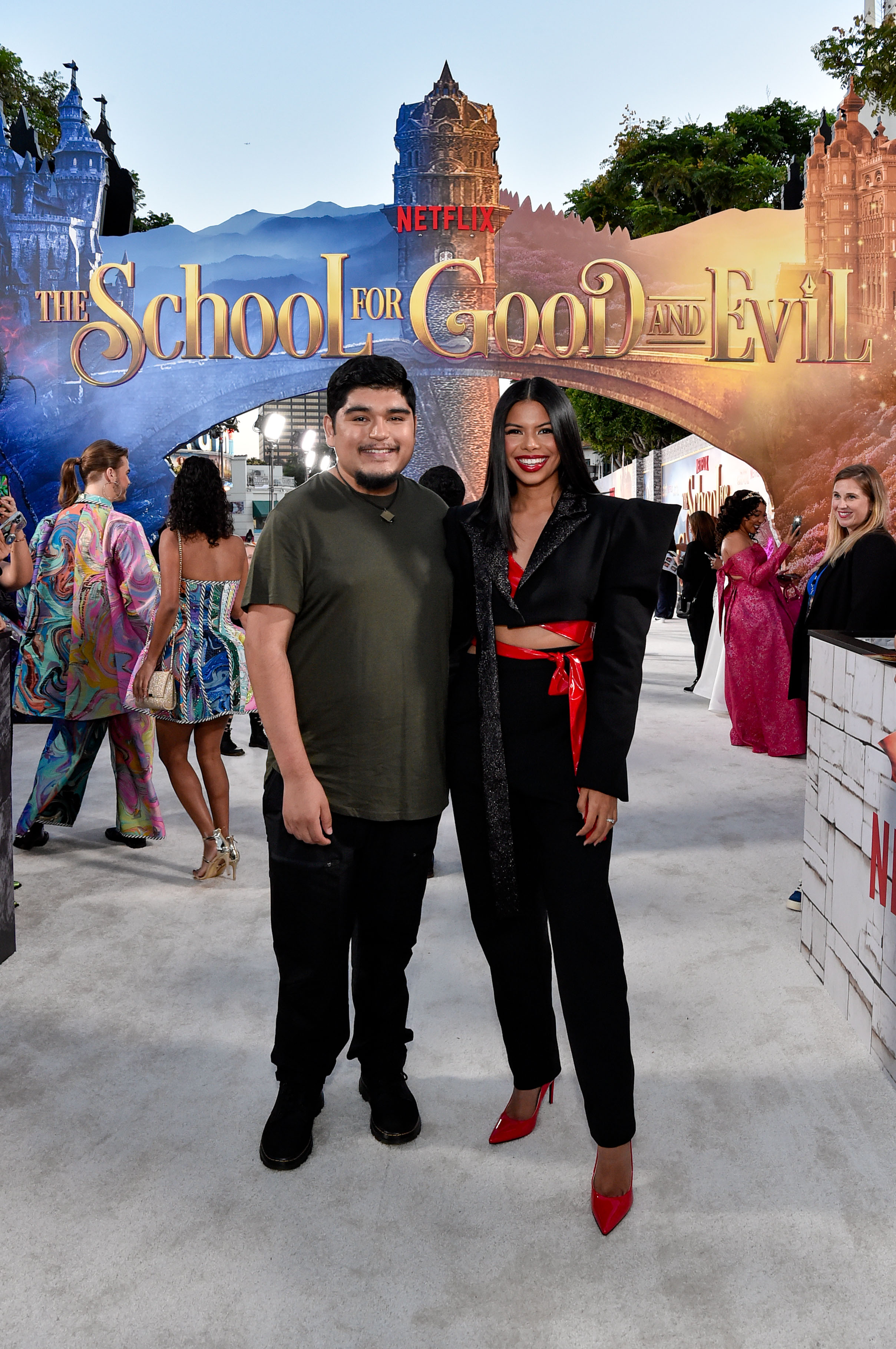 Fabian Renteria on the red carpet with influencer Vanessa Sirias of Netflix premiere of The School For Good and Evil